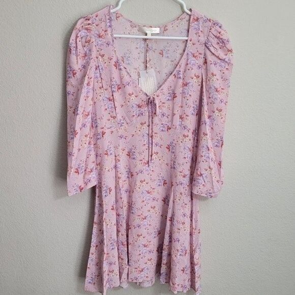 LoveShackFancy Juree Mini Dress 100% Silk Mini Dress In Pink Dust - Picture 5 of 11